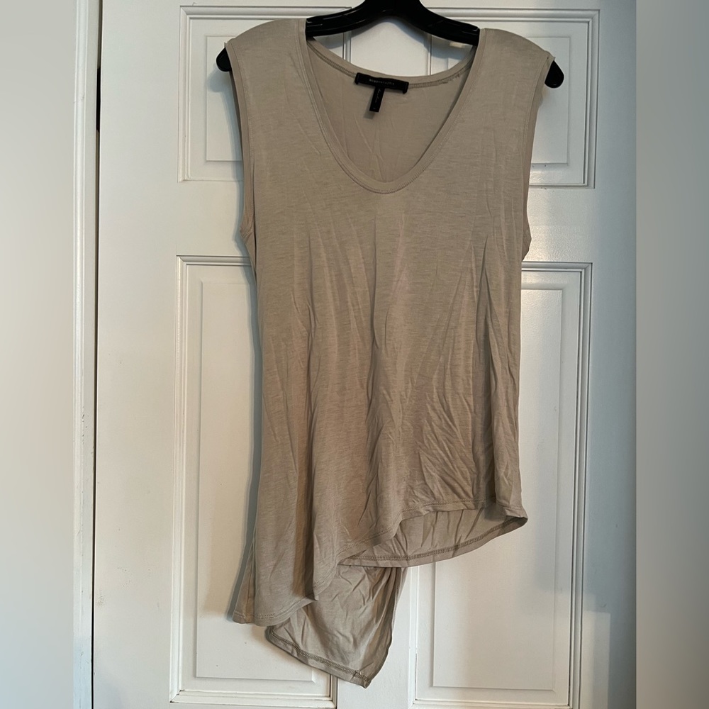 BCBG beige v neck tank with draping.